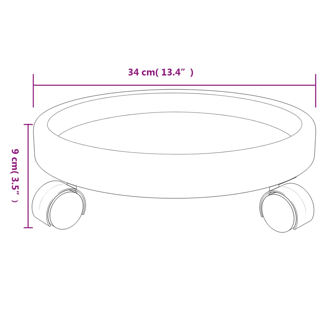 Plantevogner med hjul 2 stk grå diameter 34 cm 35 kg