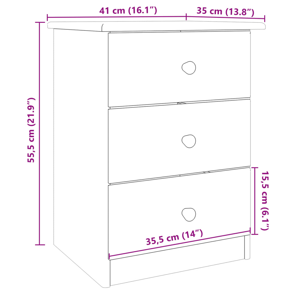 Nattbord ALTA 41x35x55,5 cm heltre furu