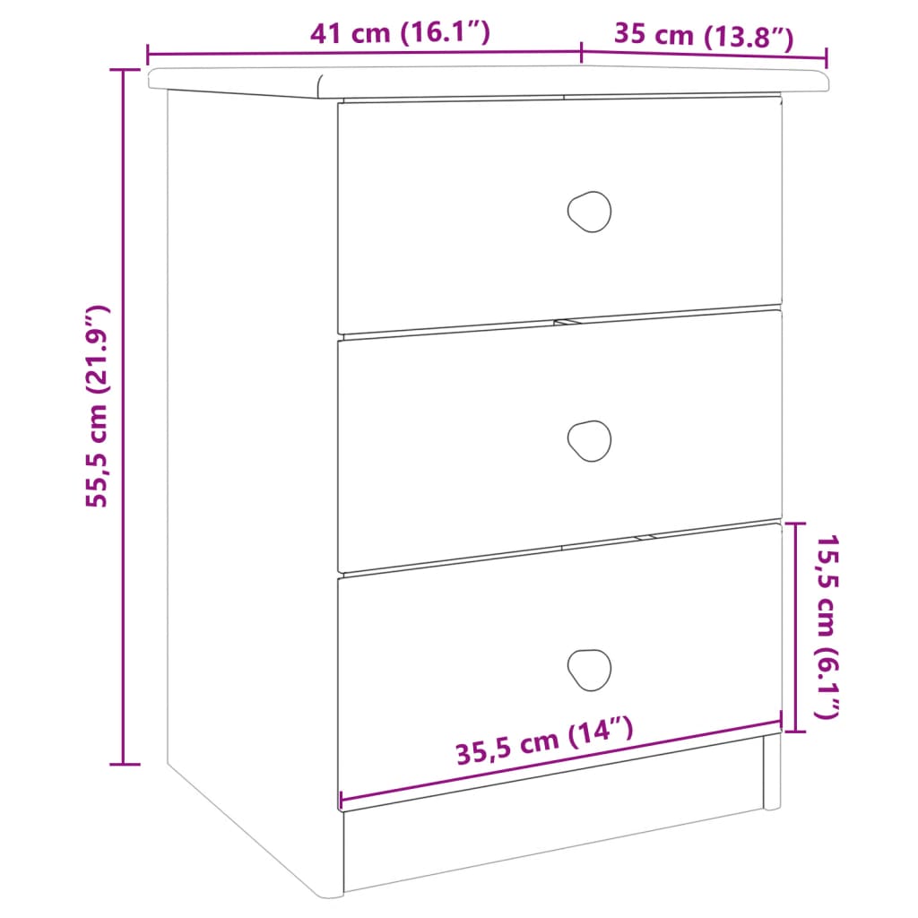 Nattbord ALTA hvit 41x35x55,5 cm heltre furu