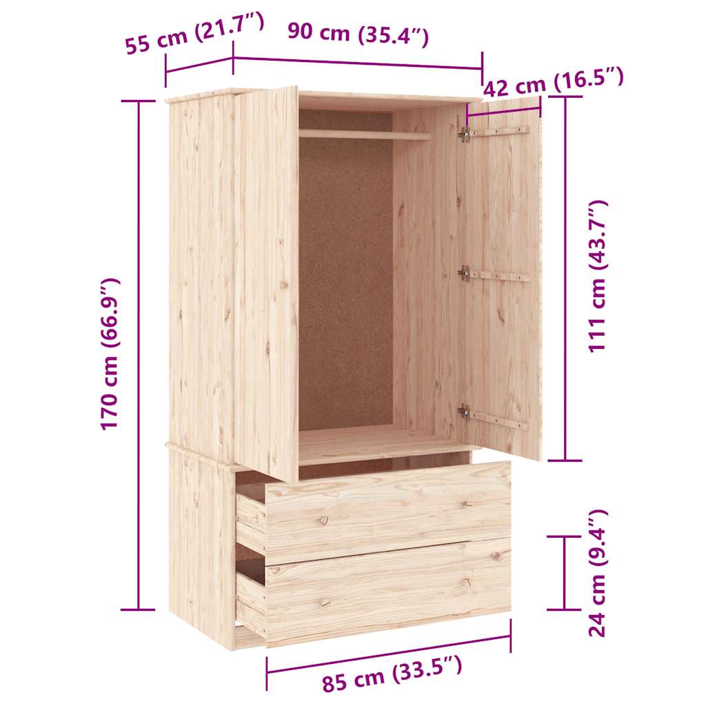 Garderobe ALTA 90x55x170 cm heltre furu