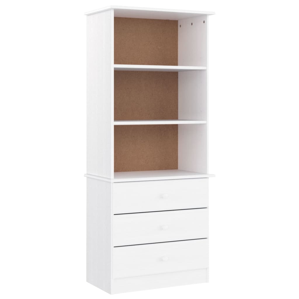 Bokhylle med skuffer ALTA hvit 60x35x142 cm heltre furu