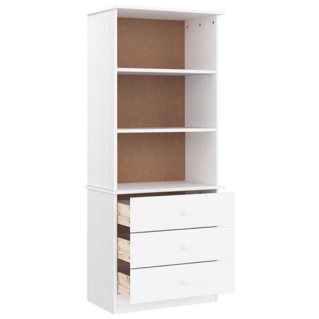 Bokhylle med skuffer ALTA hvit 60x35x142 cm heltre furu