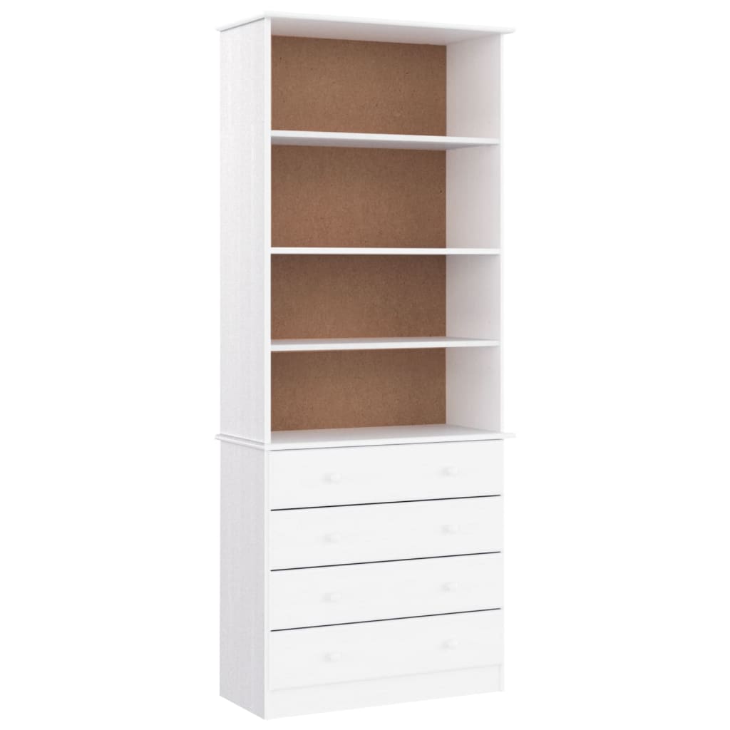 Bokhylle med skuffer ALTA hvit 77x35x186,5 cm heltre furu