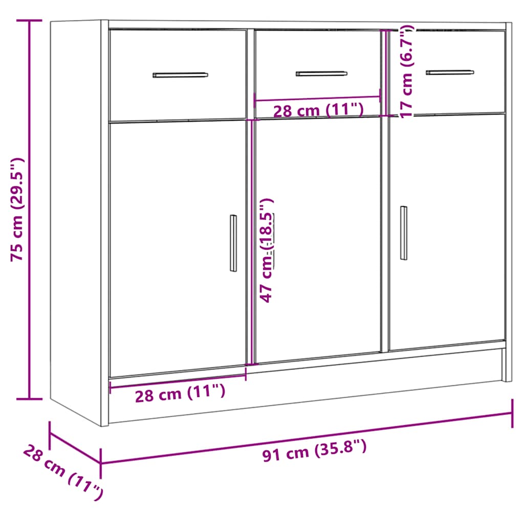 Skjenk sonoma eik 91x28x75 cm konstruert tre vidaXL