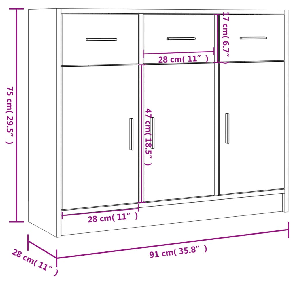 Skjenk betonggrå 91x28x75 cm konstruert tre vidaXL