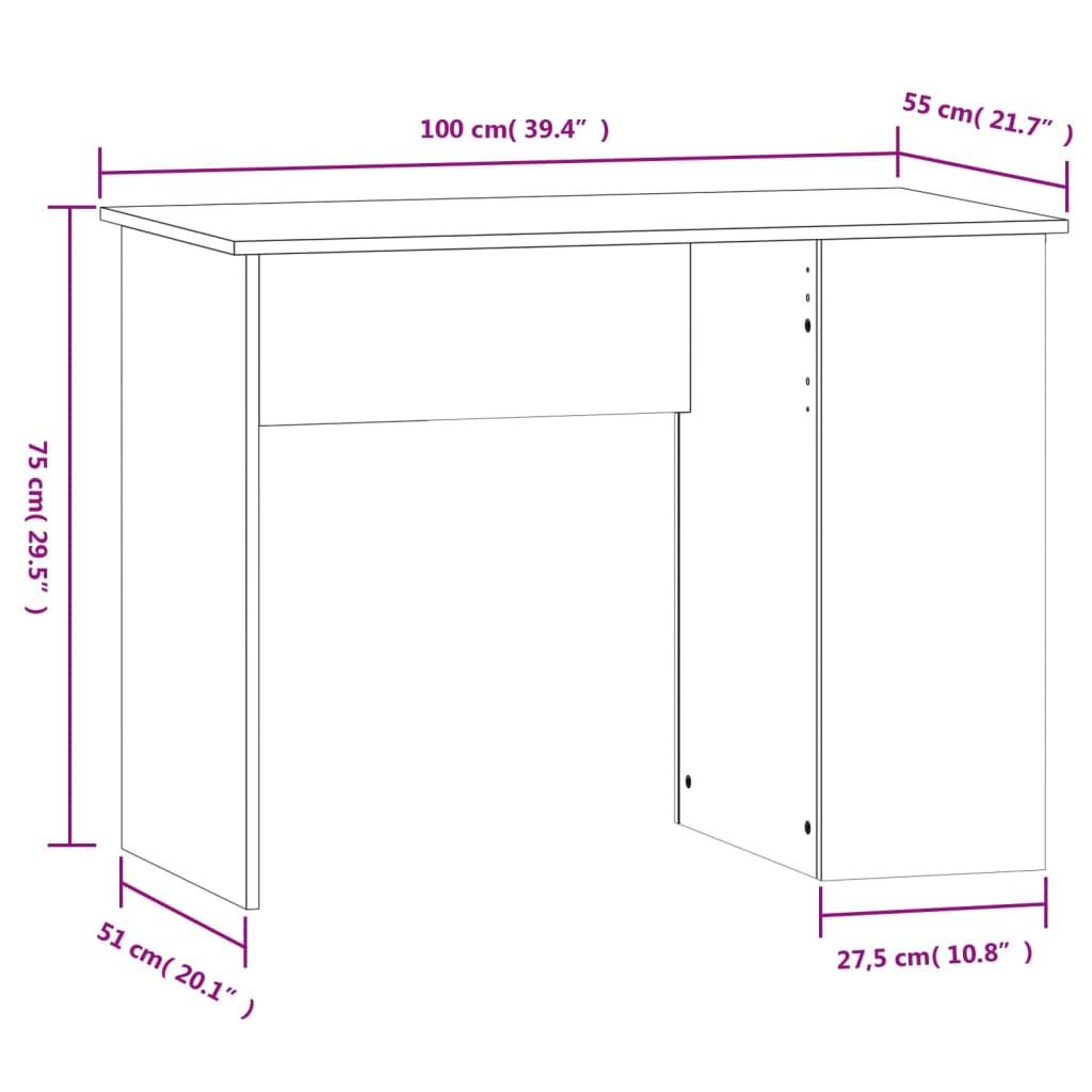 Skrivebord sonoma eik 100x55x75 cm konstruert tre