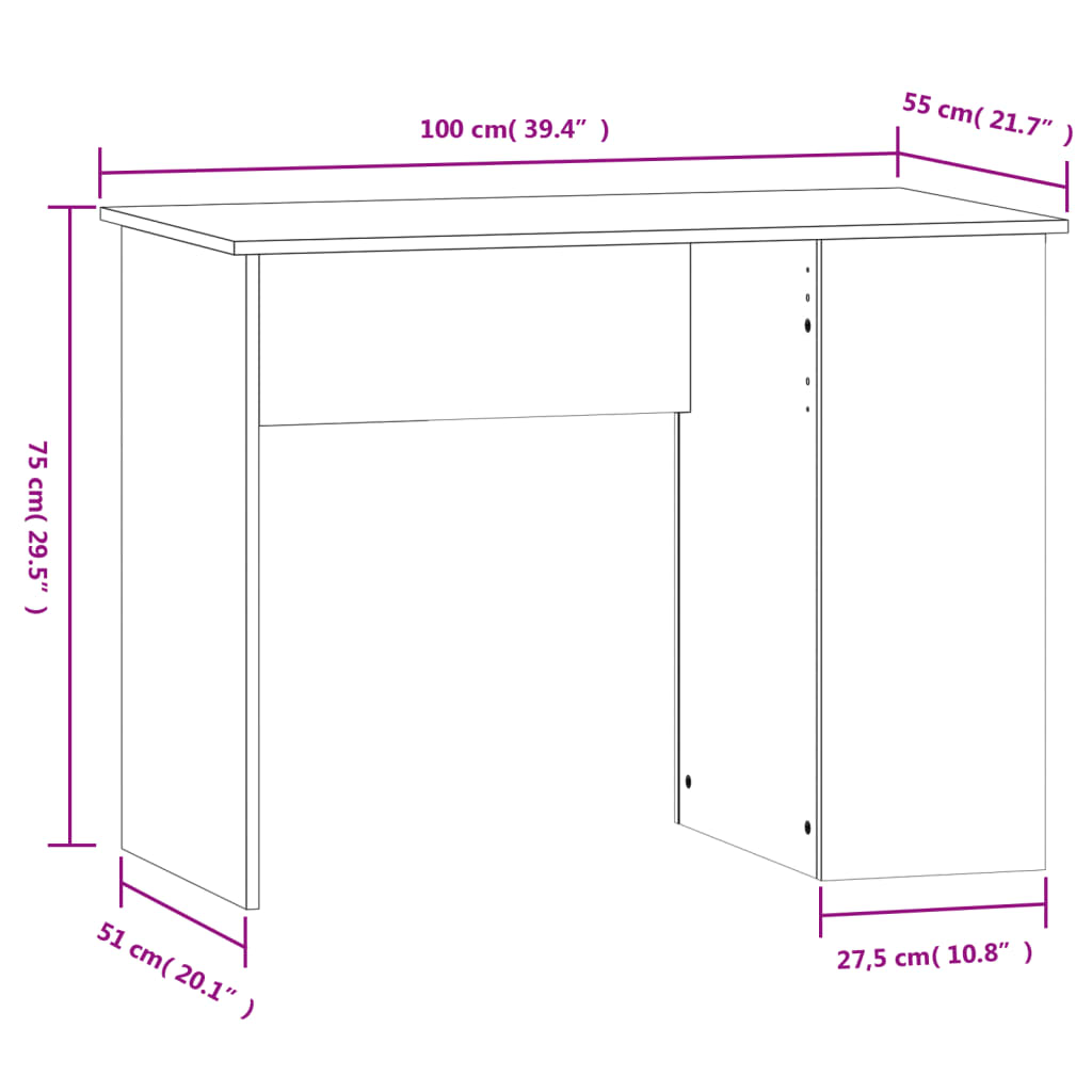 Skrivebord grå sonoma 100x55x75 cm konstruert tre