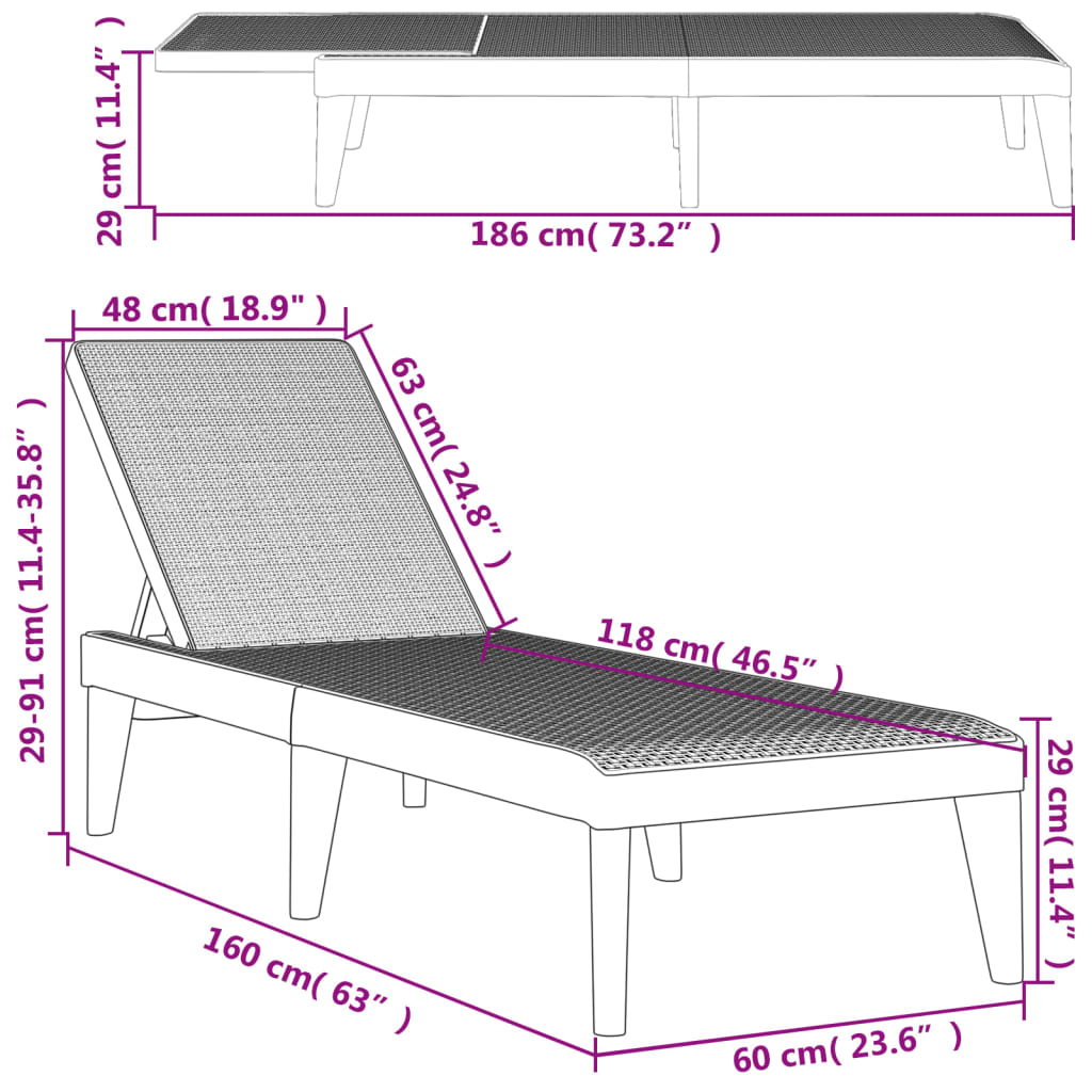 Solseng hvit 186x60x29 cm PP