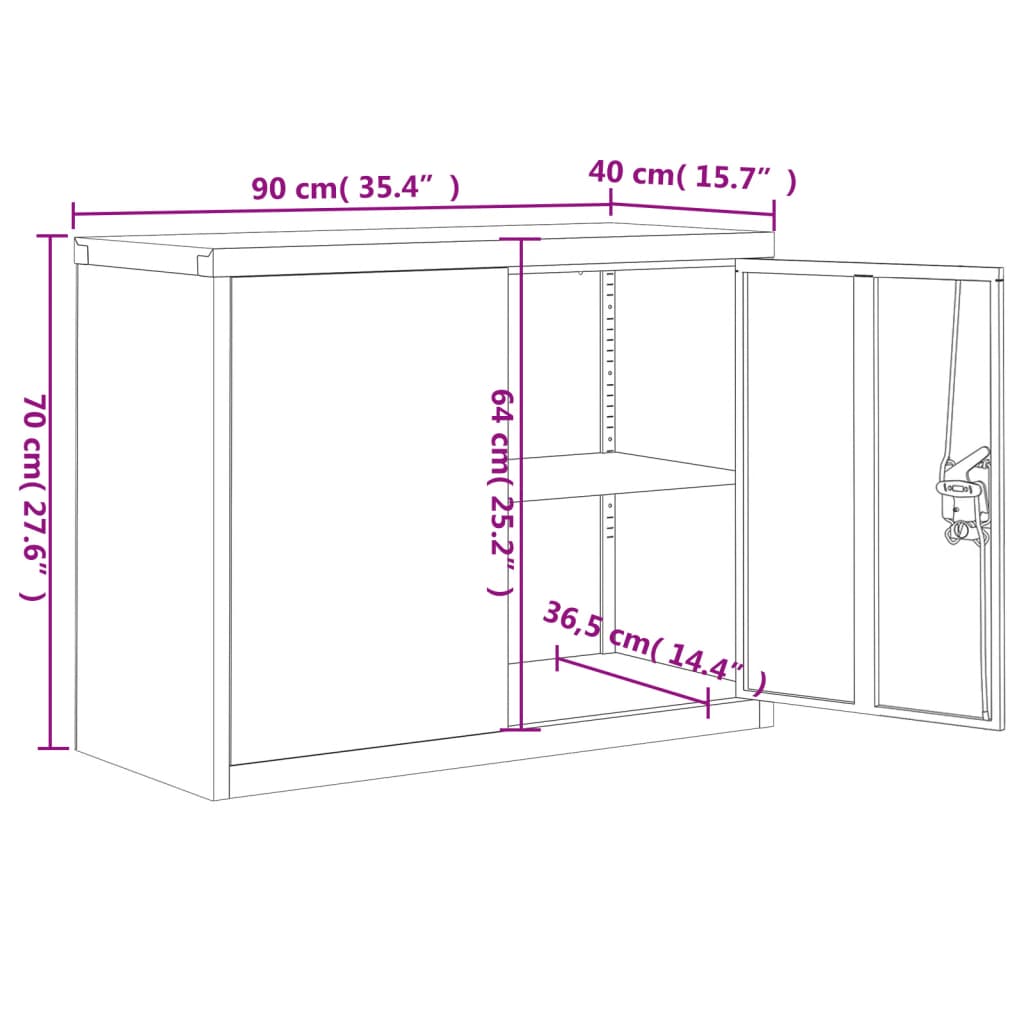 Arkivskap antrasitt 90x40x70 cm stål
