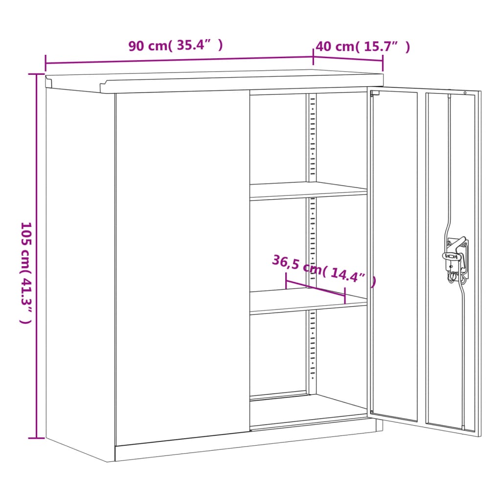Arkivskap hvit 90x40x105 cm stål