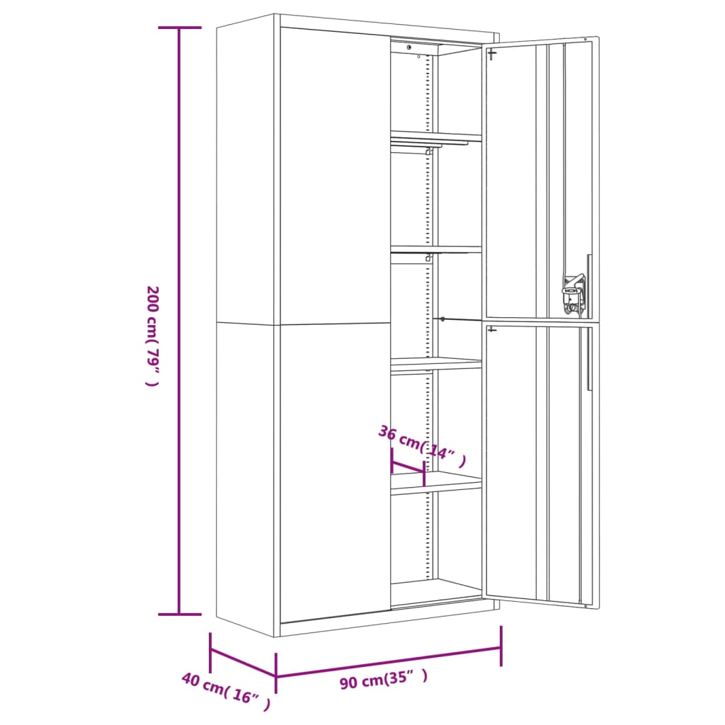 Arkivskap antrasitt 90x40x200 cm stål