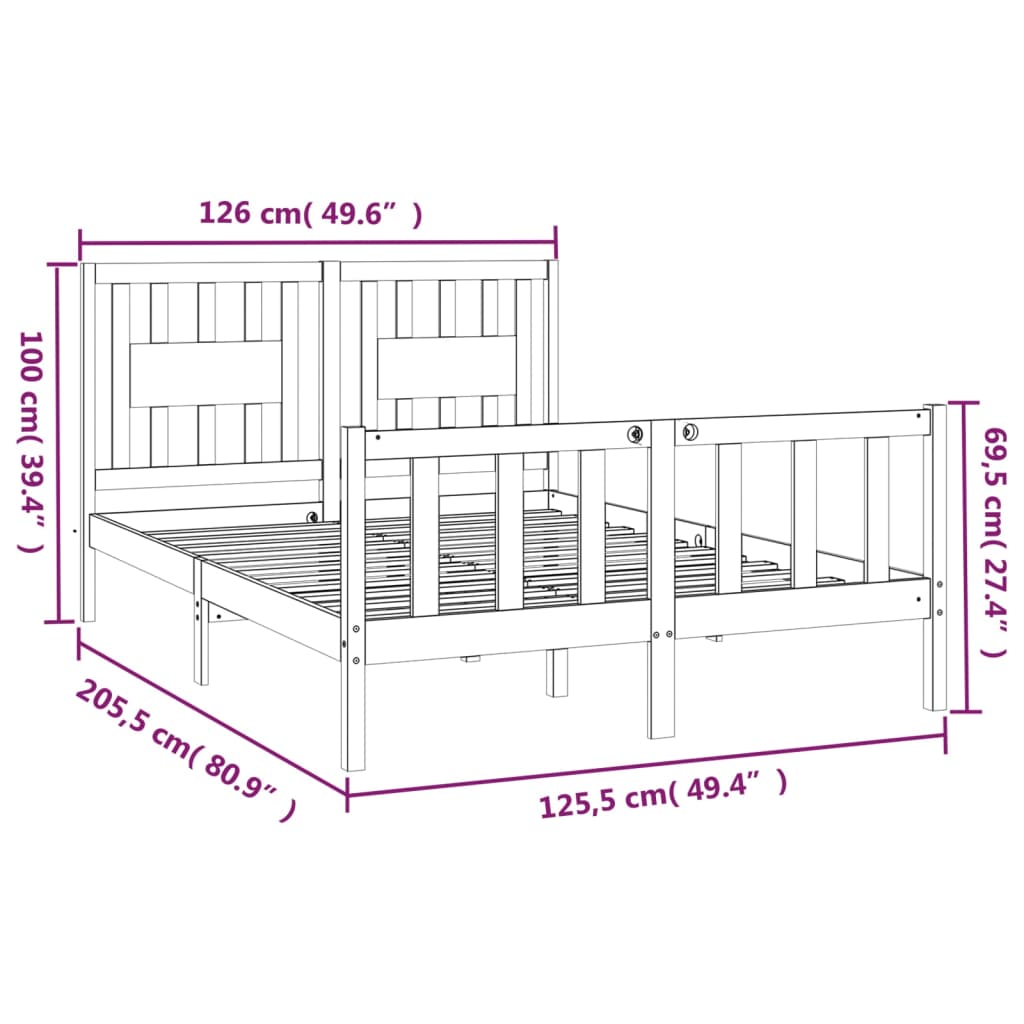 Sengeramme med hodegavl hvit 120x200 cm heltre furu