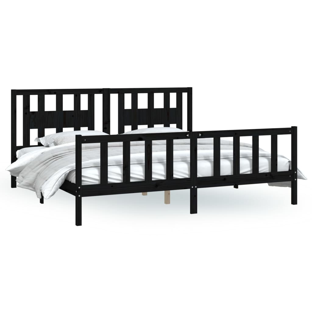 Sengeramme med hodegavl svart heltre furu 200x200 cm