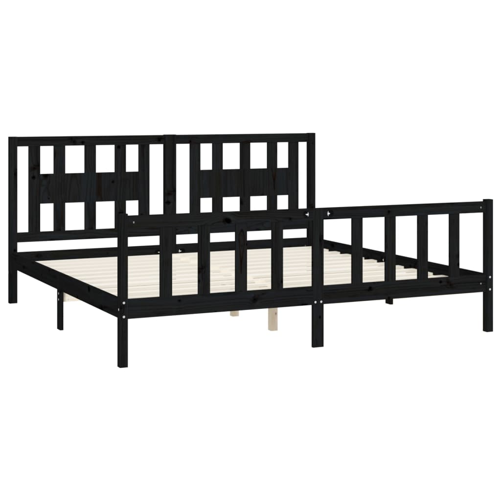 Sengeramme med hodegavl svart heltre furu 200x200 cm