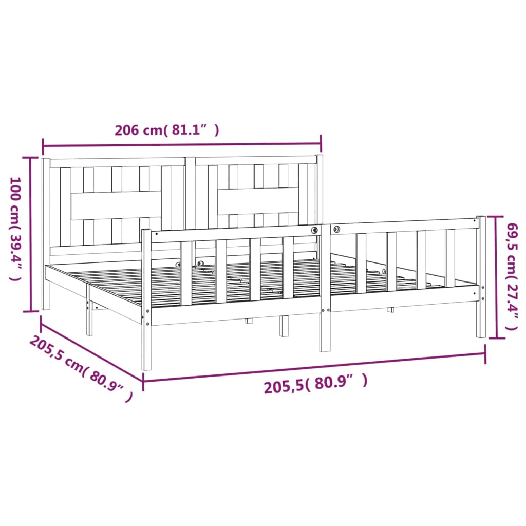Sengeramme med hodegavl svart heltre furu 200x200 cm