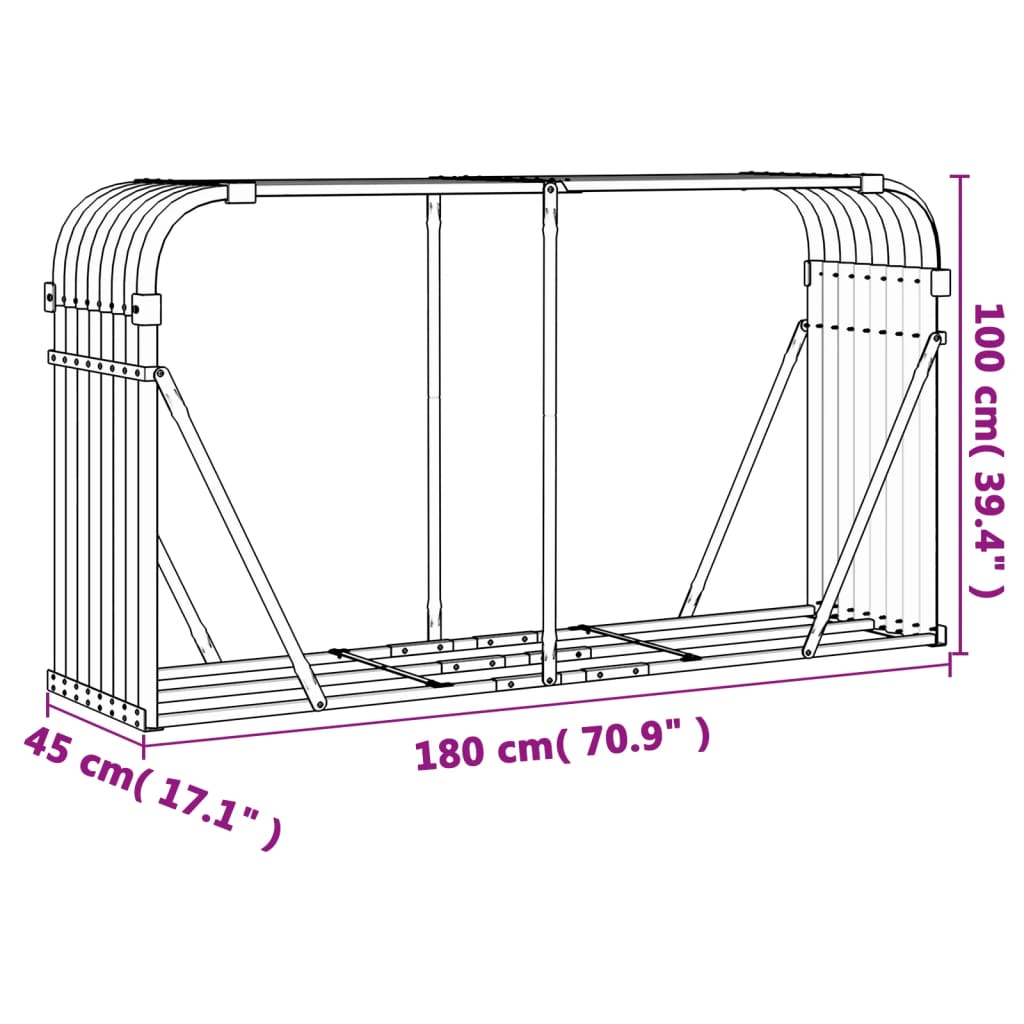 Vedholder treutseende 180x45x100 cm galvanisert stål