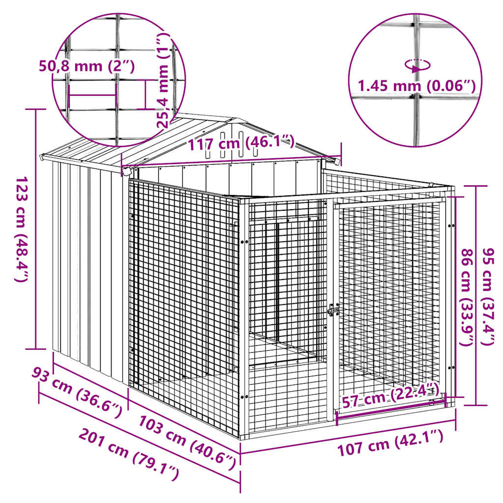 Hundehus med tak antrasitt 117x201x123 cm galvanisert stål
