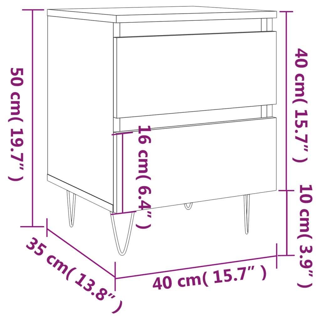 Nattbord hvit 40x35x50 cm konstruert tre