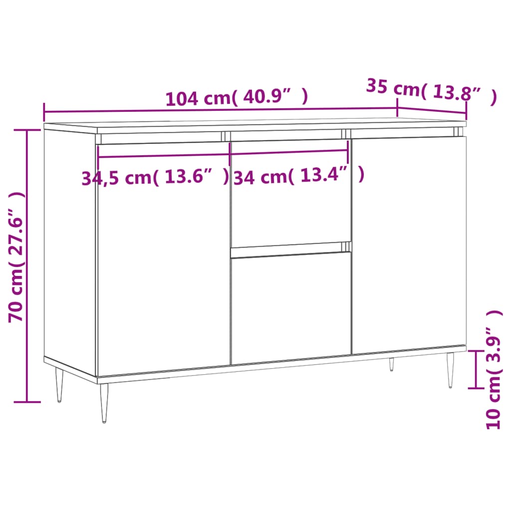 Skjenk sonoma eik 101,5x35x70 cm konstruert tre