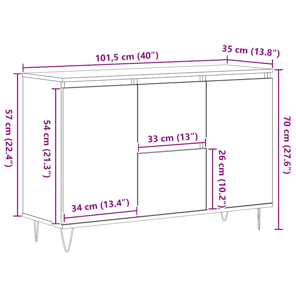 Skjenk sonoma eik 101,5x35x70 cm konstruert tre