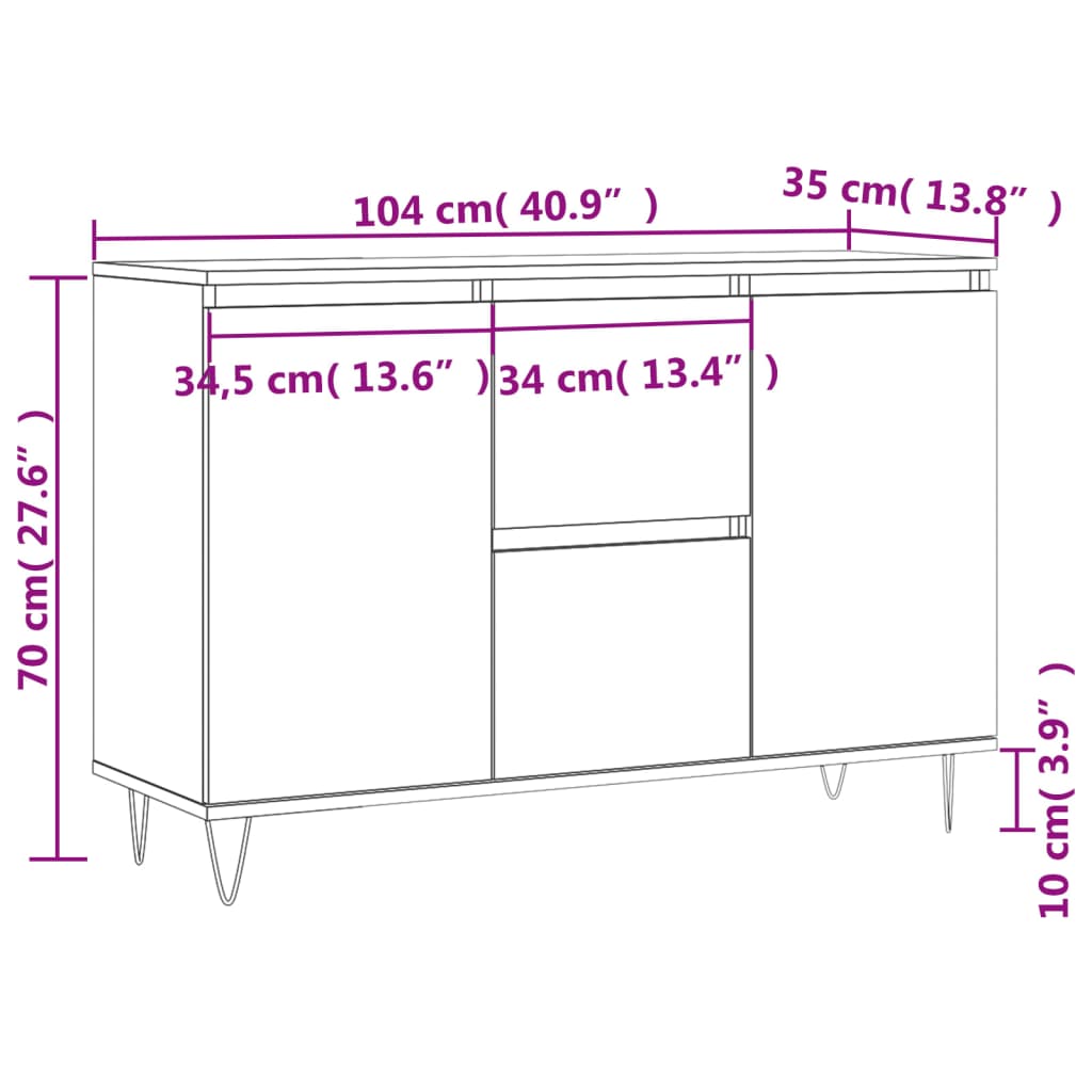 Skjenk røkt eik 101,5x35x70 cm konstruert tre