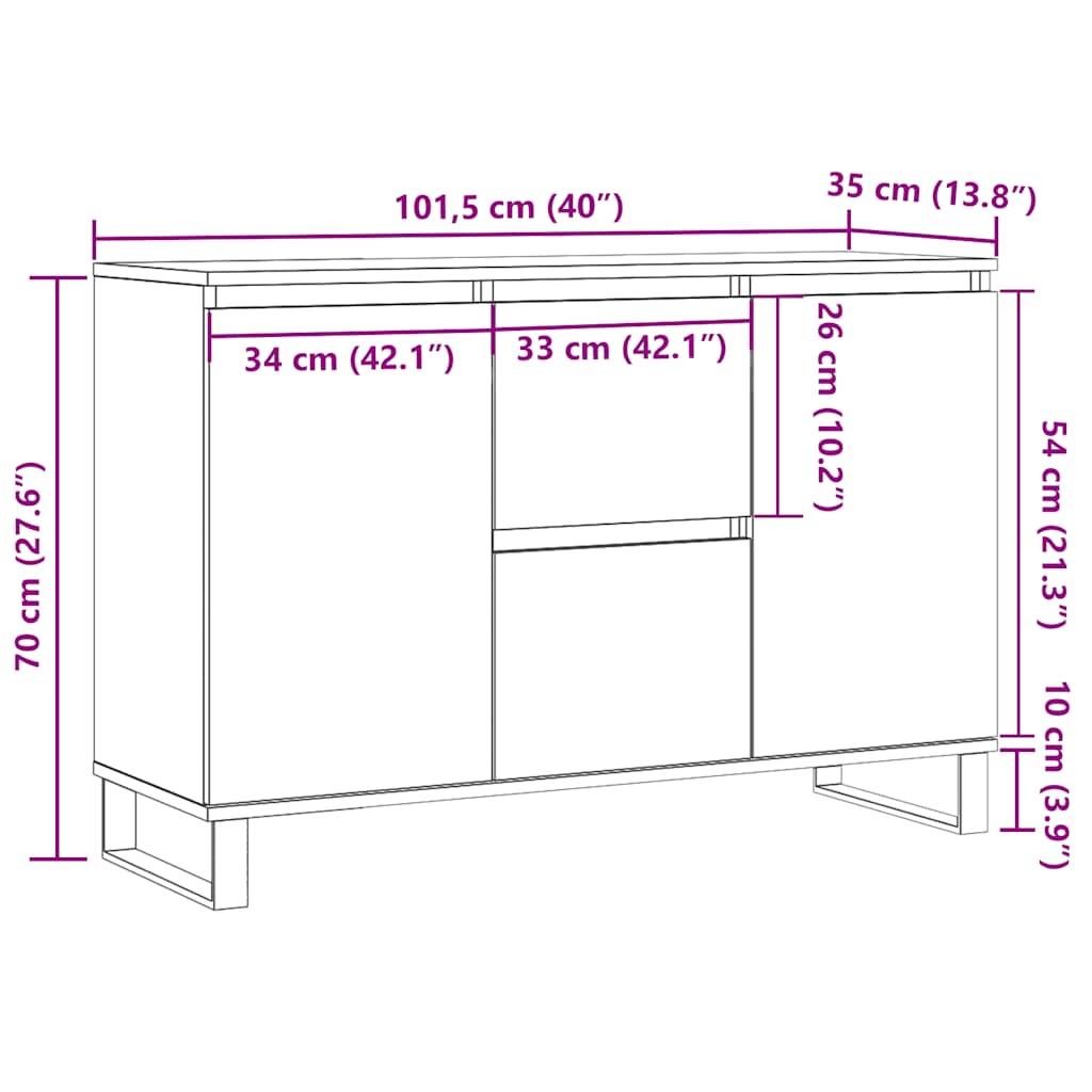 Skjenk grå 101,5x35x70 cm konstruert tre vidaXL