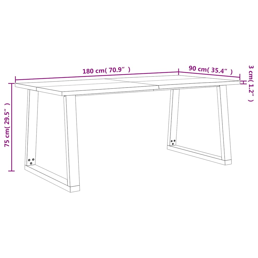 Spisebord med naturlig kant 180x90x75 cm heltre akasie