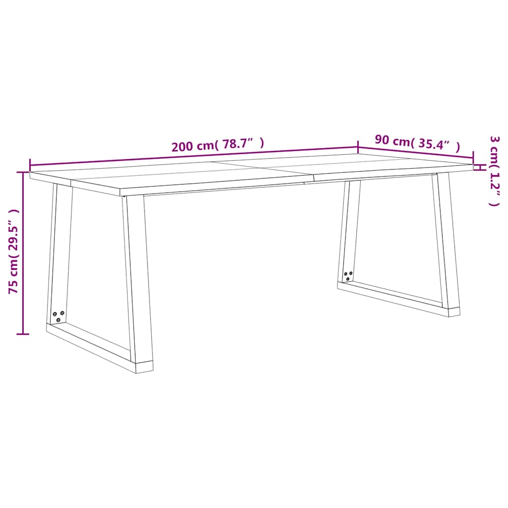 Spisebord med naturlig kant 200x90x75 cm heltre akasie