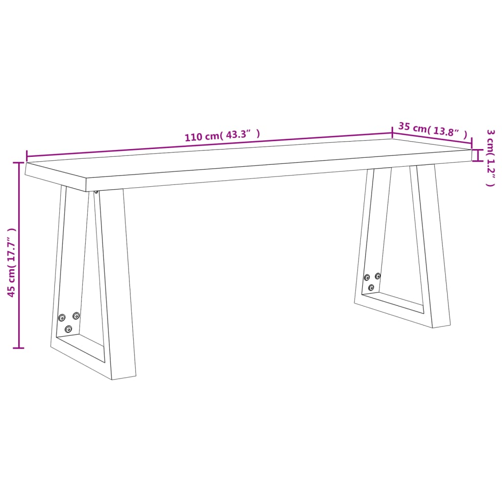 Benk med naturlig kant 110 cm heltre akasie