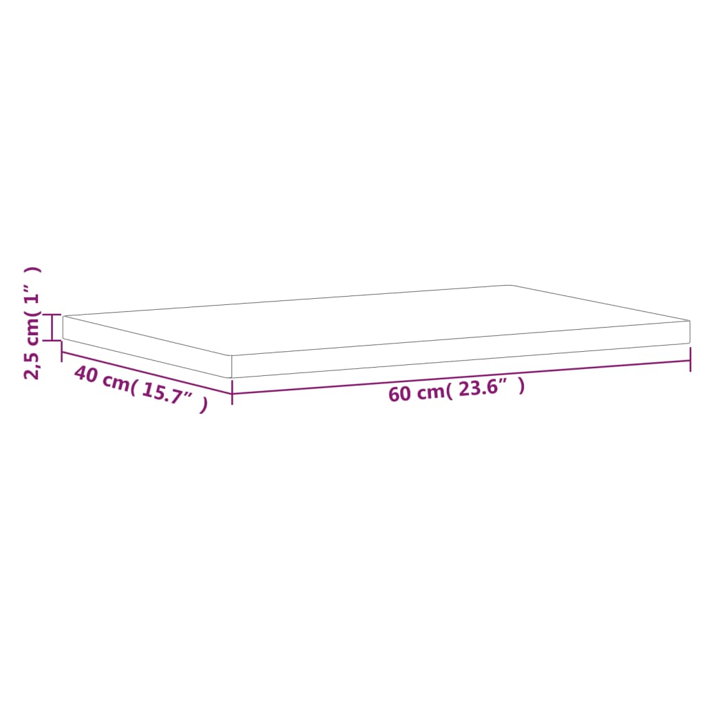 Bordplate 60x40x2,5 cm rektangulær heltre bøketre