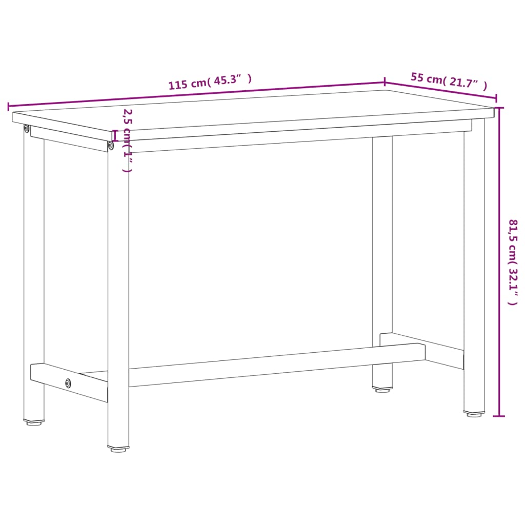 Arbeidsbenk 115x55x81,5 cm heltre bøk og metall