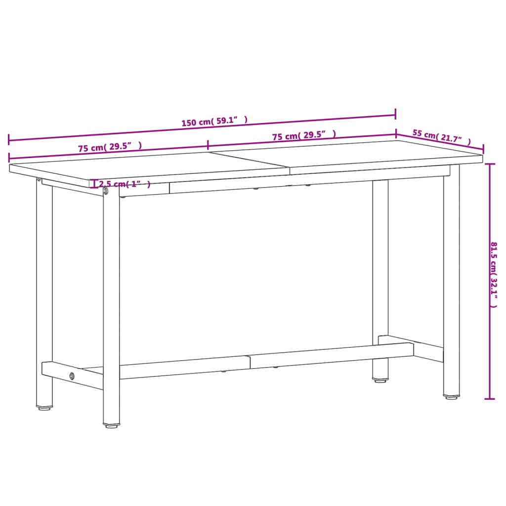 Arbeidsbenk 150x55x81,5 cm heltre bøk og metall