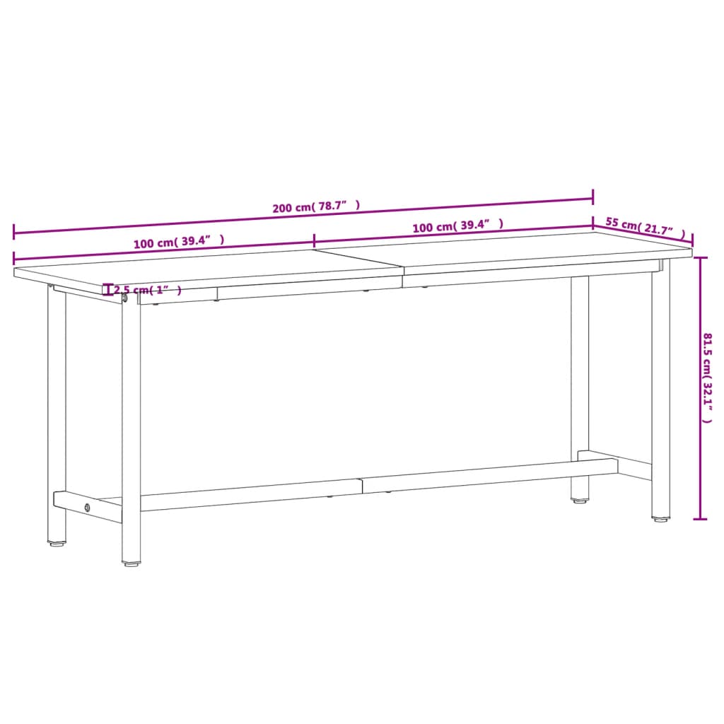 Arbeidsbenk 200x55x81,5 cm heltre bøk og metall