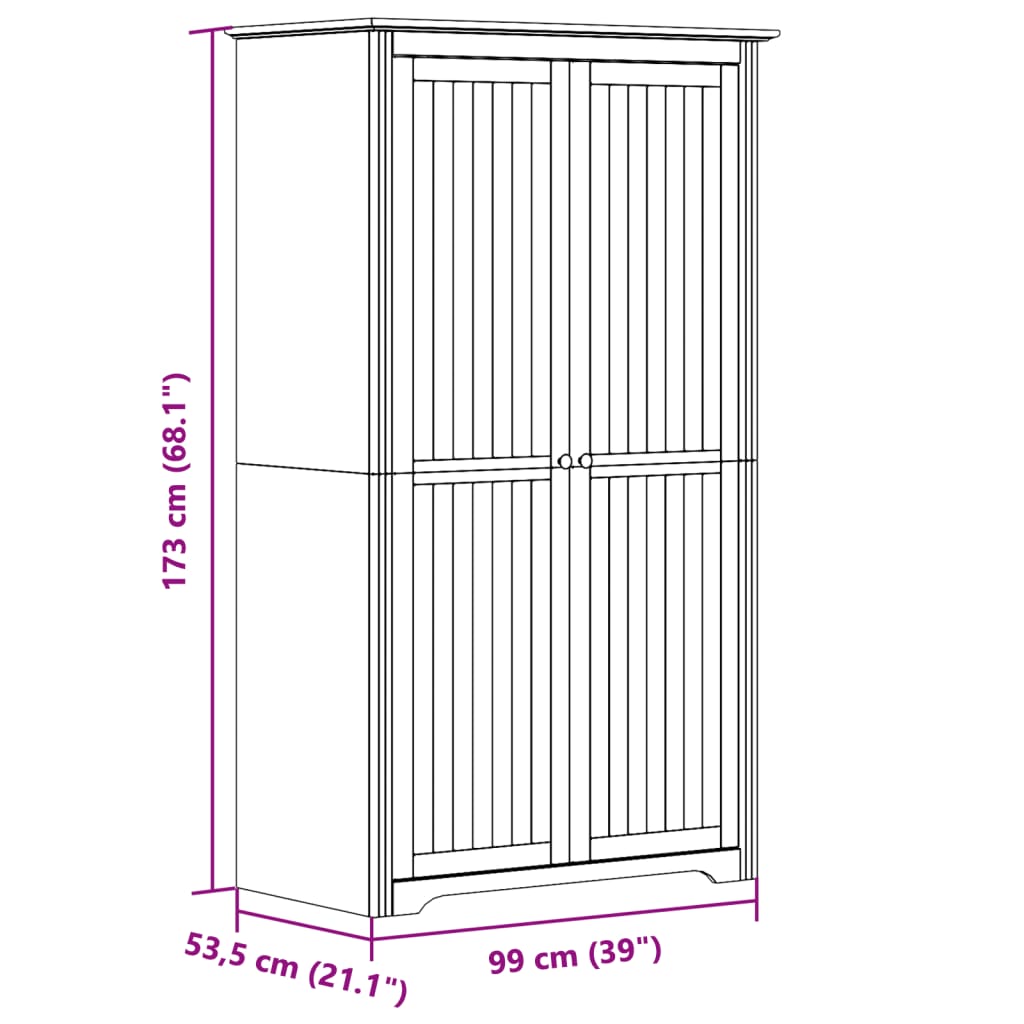 Garderobe BODO hvit og brun 99x53,5x173 cm heltre furu vidaXL