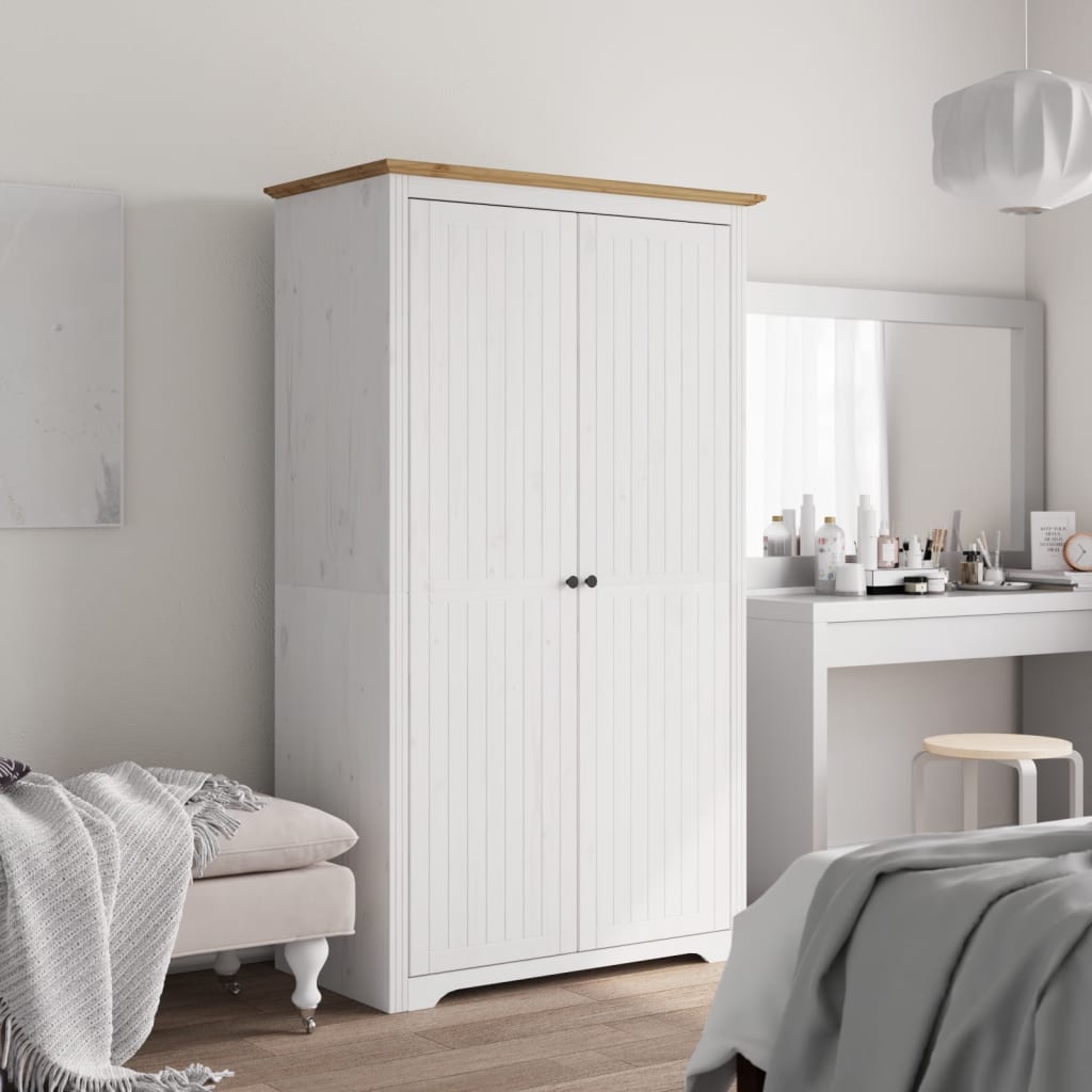 Garderobe BODO hvit og brun 99x53,5x173 cm heltre furu vidaXL