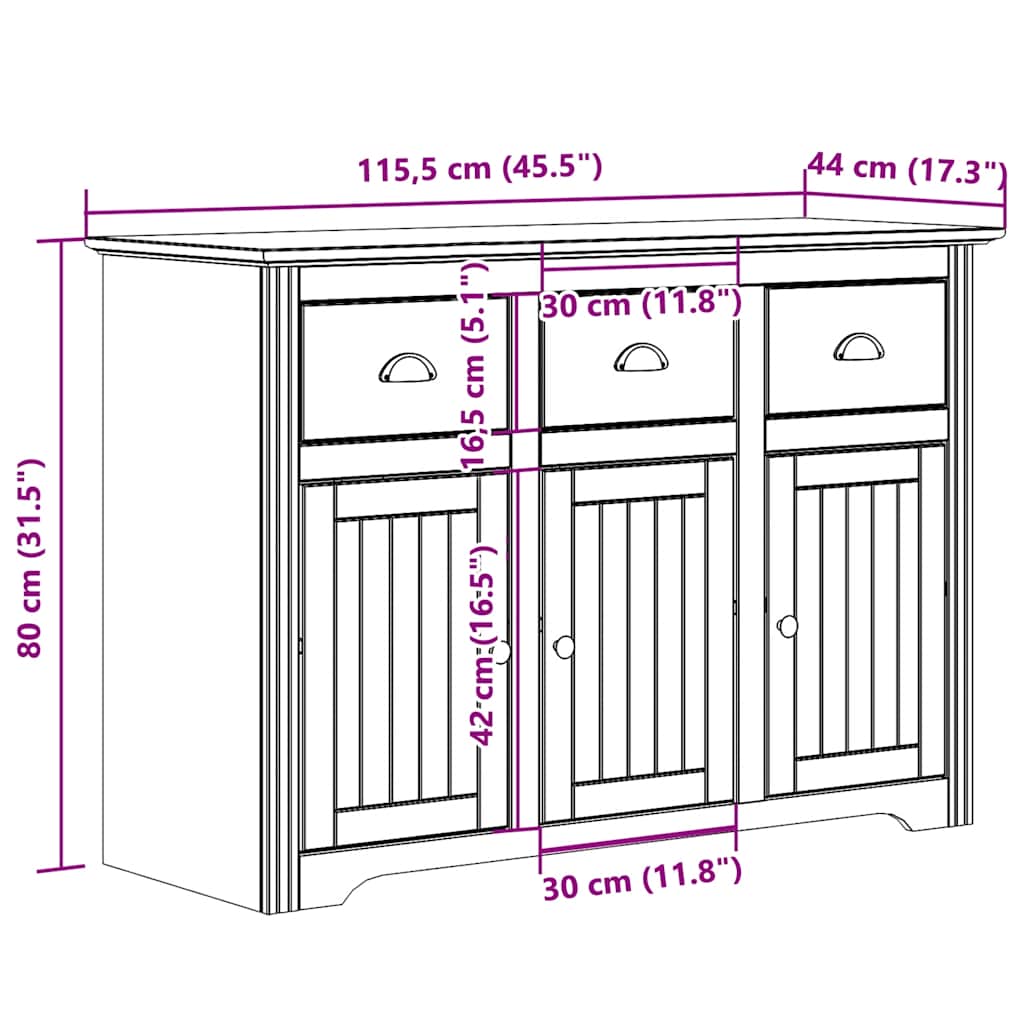 Garderobe BODO hvit 115,5x44x80 cm heltre furu vidaXL