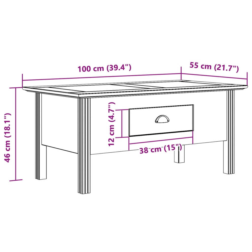 Salongbord BODO grå 100x55x46 cm heltre furu vidaXL