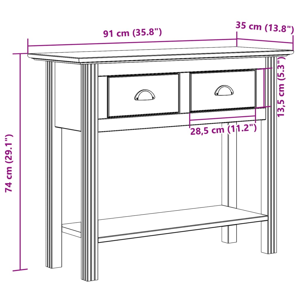 Salongbord BODO hvit 91x35x74 cm heltre furu vidaXL