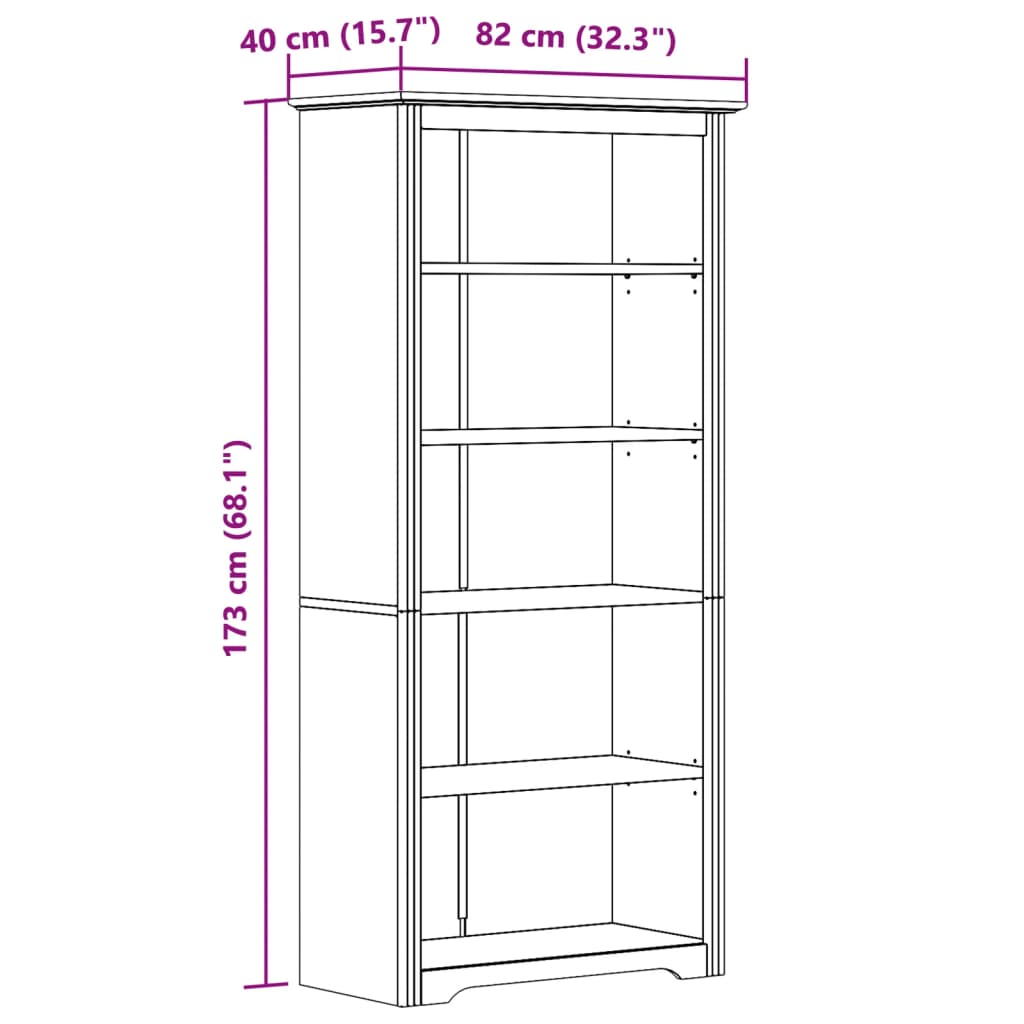 Bokhylle BODO hvit 82x40x173 cm heltre furu 5 etasjer