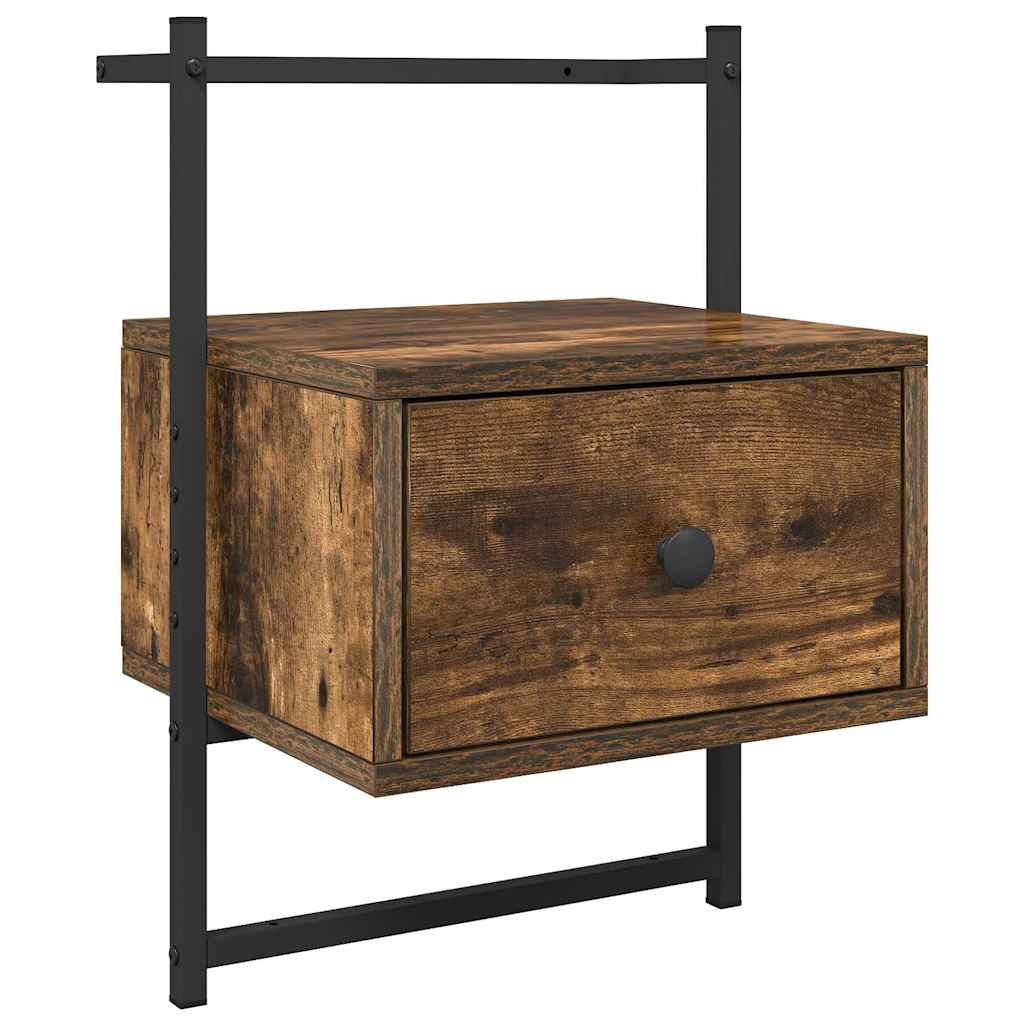 Nattbord veggmontert 2 stk røkt eik 35x30x51 cm konstruert tre