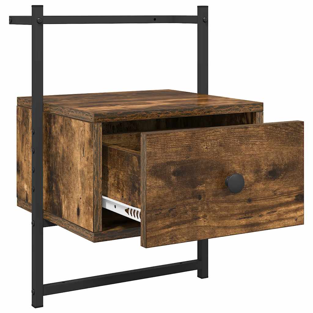 Nattbord veggmontert 2 stk røkt eik 35x30x51 cm konstruert tre