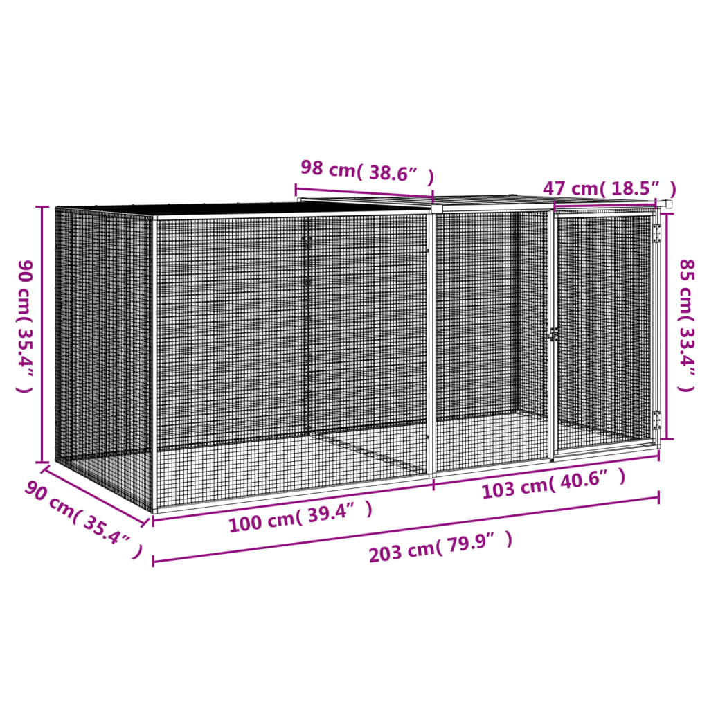 Kyllingbur med tak antrasitt 203x98x90 cm galvanisert stål vidaXL