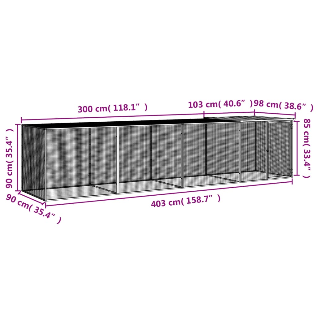 Kyllingbur med tak antrasitt 403x98x90 cm galvanisert stål vidaXL