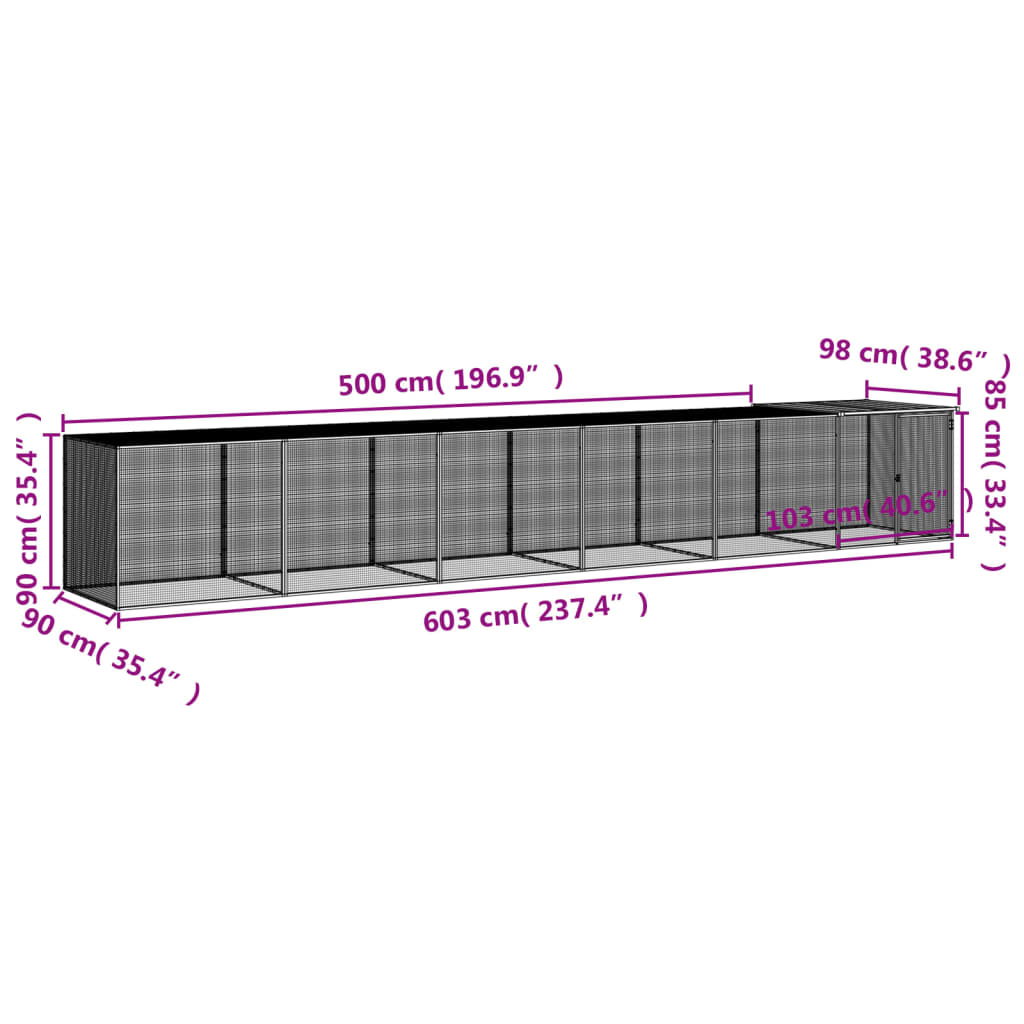 Kyllingbur med tak antrasitt 603x98x90 cm galvanisert stål vidaXL
