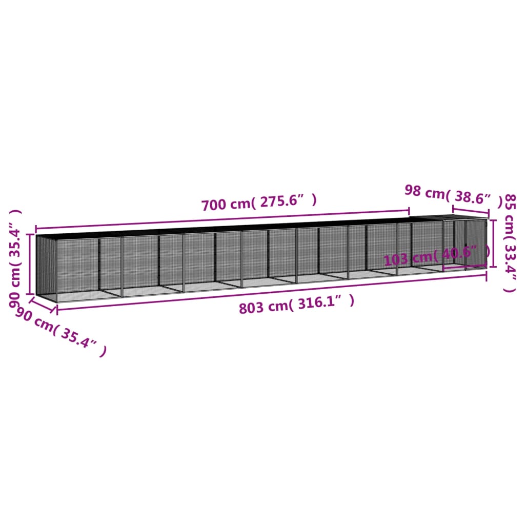 Kyllingbur med tak antrasitt 803x98x90 cm galvanisert stål vidaXL
