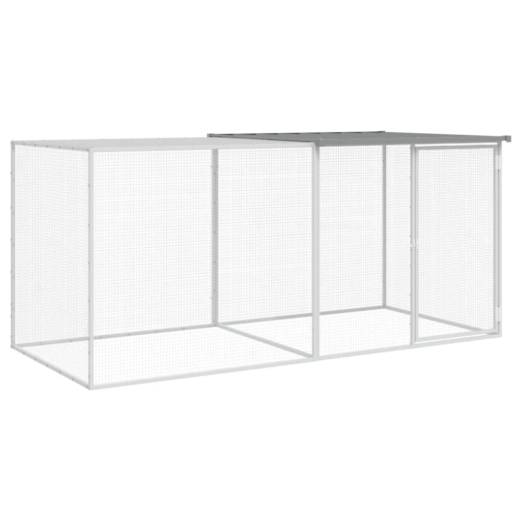 Kyllingbur med tak lysegrå 203x98x90 cm galvanisert stål vidaXL