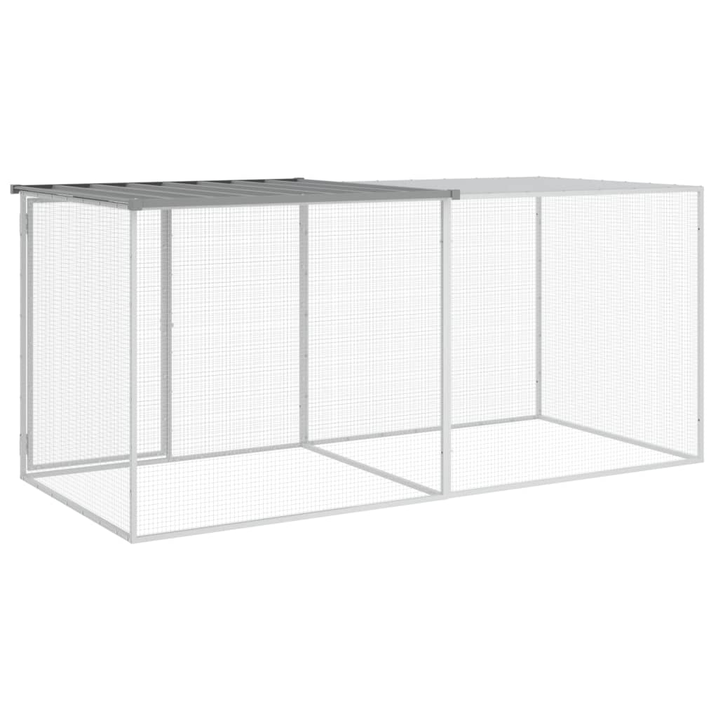 Kyllingbur med tak lysegrå 203x98x90 cm galvanisert stål vidaXL