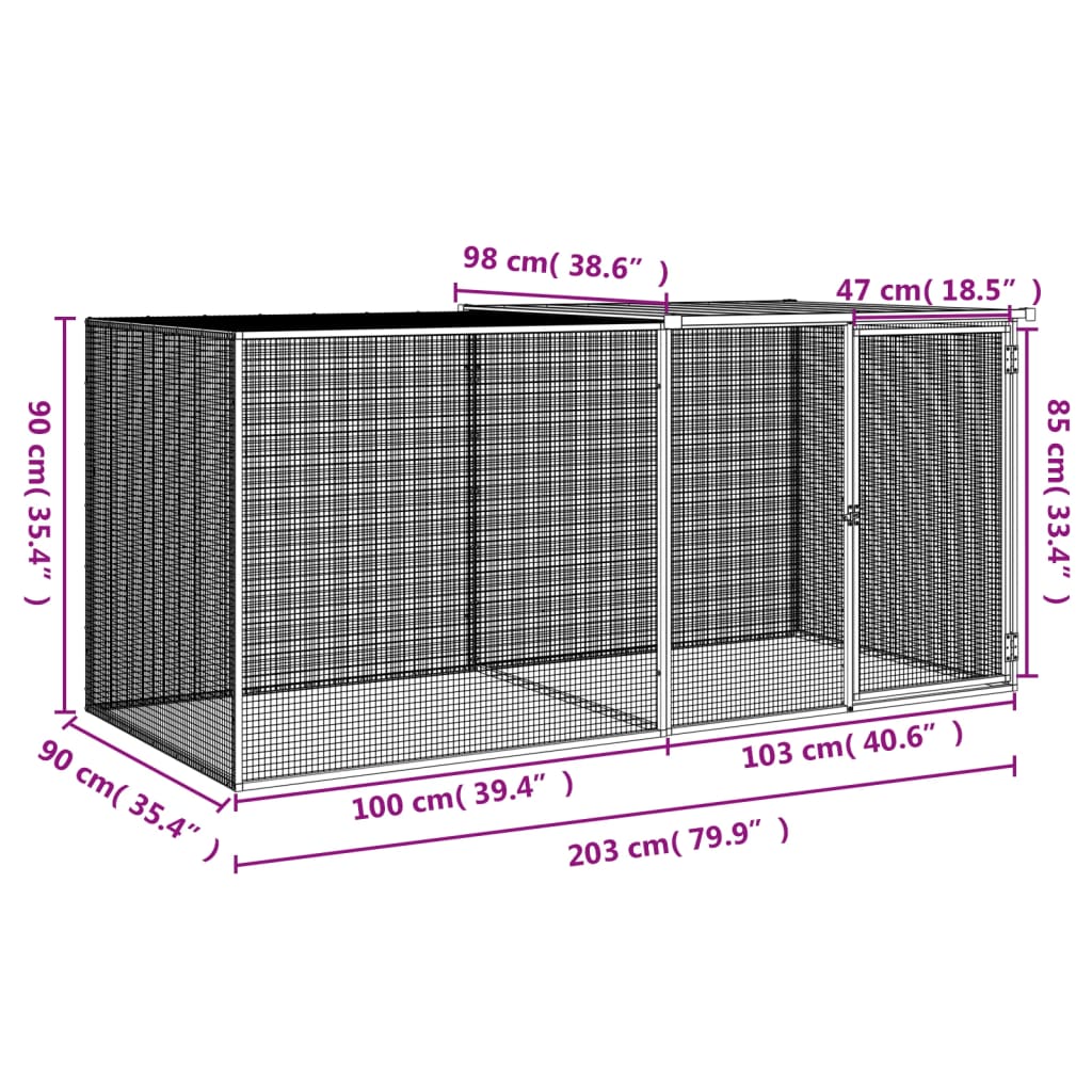 Kyllingbur med tak lysegrå 203x98x90 cm galvanisert stål vidaXL