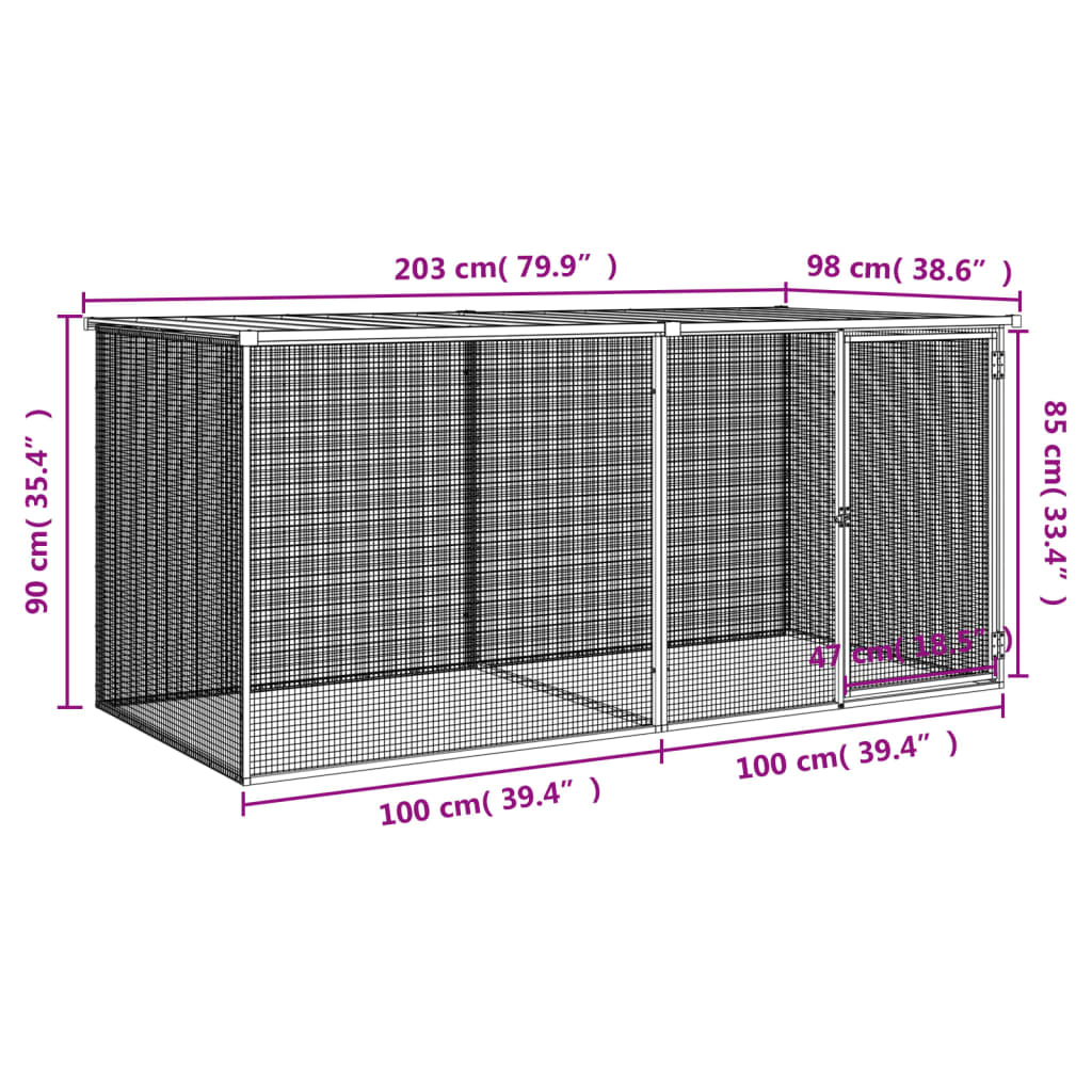 Kyllingbur med tak antrasitt 203x98x90 cm galvanisert stål vidaXL