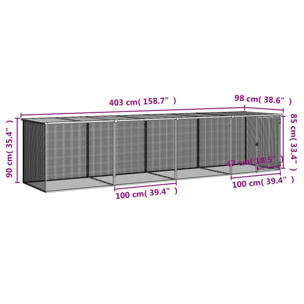 Kyllingbur med tak antrasitt 403x98x90 cm galvanisert stål vidaXL